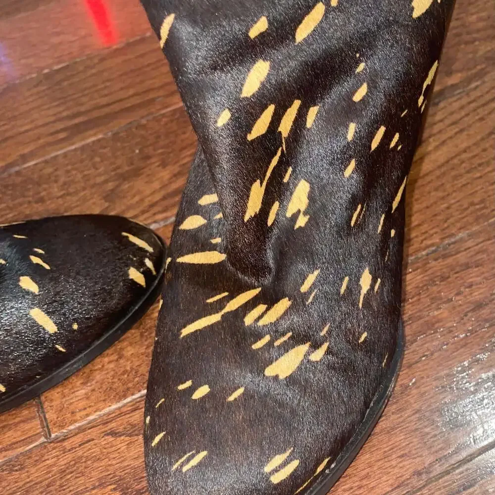 Cole Haan Women’s Calf Hair‎ Block Heel Ankle Boots Black Brown Speckled Size 10